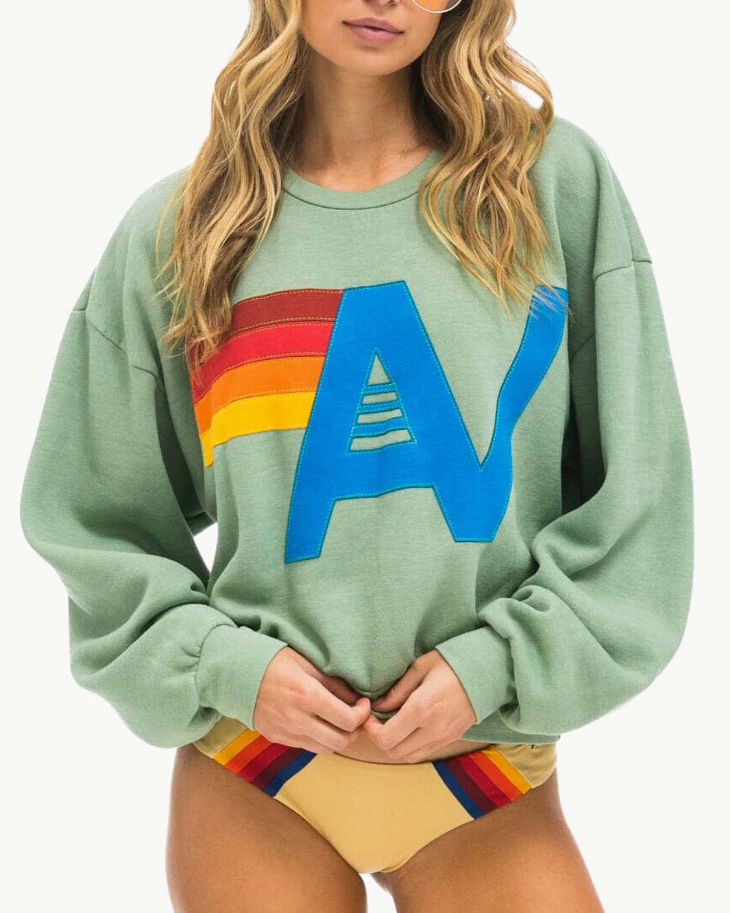 LOGO STITCH RELAXED CREW SWEATSHIRT IN SAGE