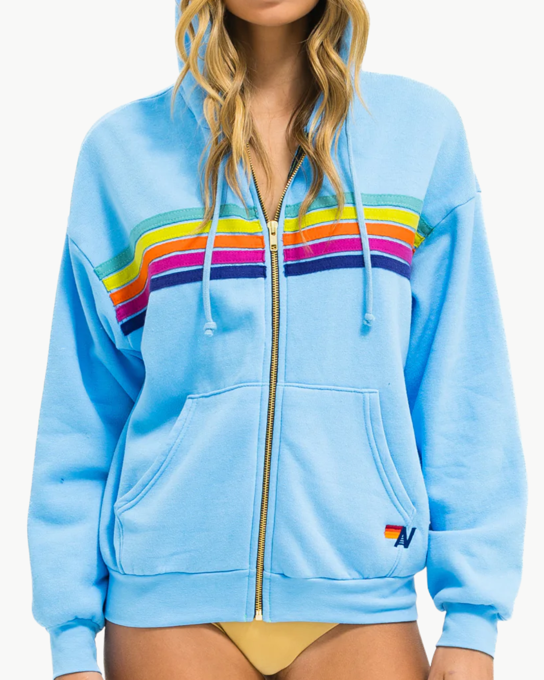 5 STRIPE ZIP HOODIE SKY/RAINBOW