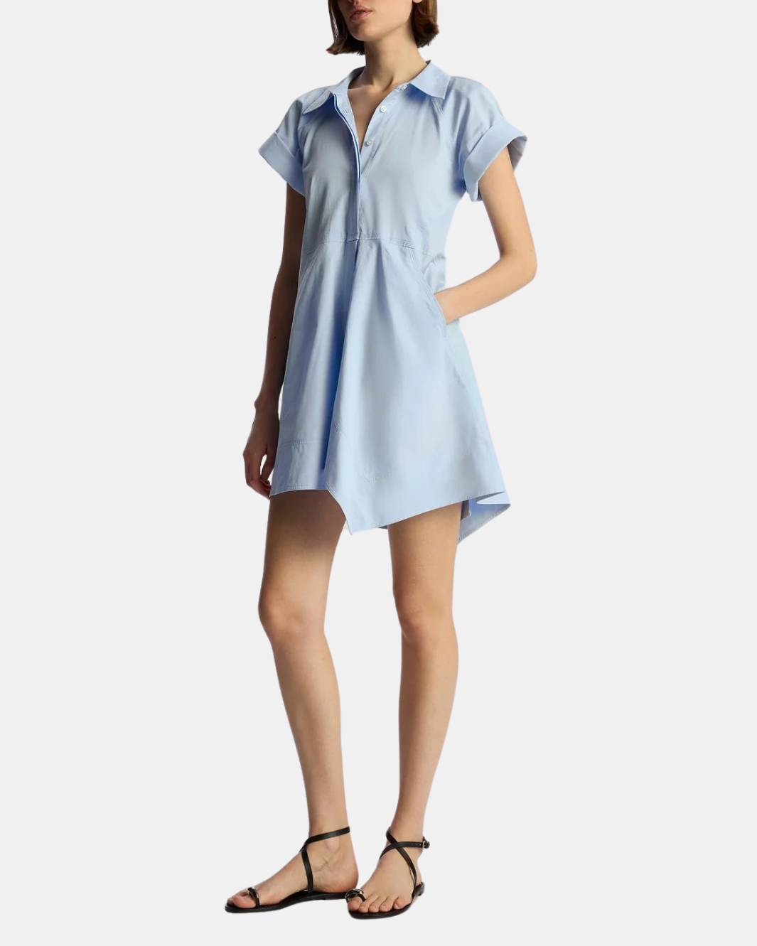 JULIE COTTON MINI SHIRTDRESS IN SKY BLUE - Romi Boutique