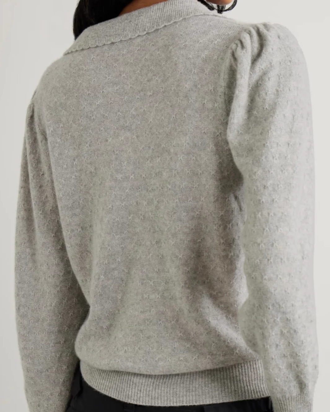 SCALLOP POLO SWEATER IN LIGHT HEATHER GREY