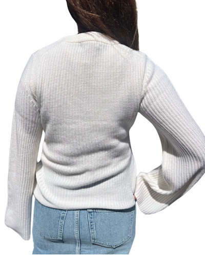 CASHMERE FLUTED SLEEVE TOP IN SOFT WHITE