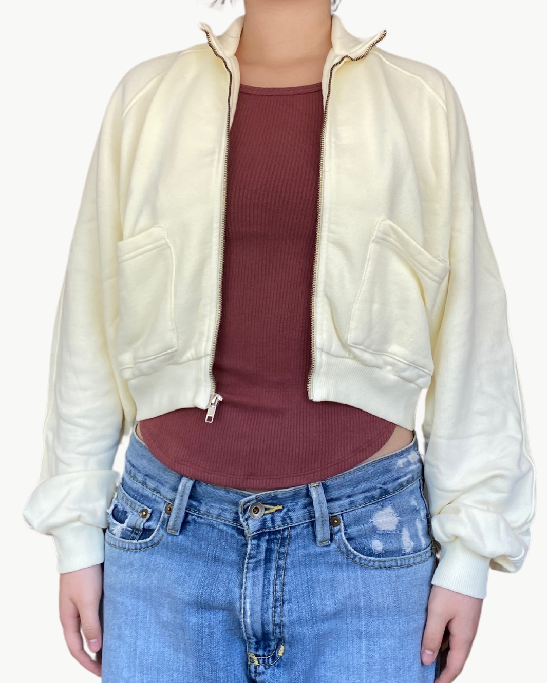 GIGI ZIP-UP RAGLAN JACKET IN GARDENIA