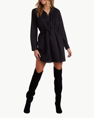 LONG SLEEVE PINTUCK DRESS IN BLACK