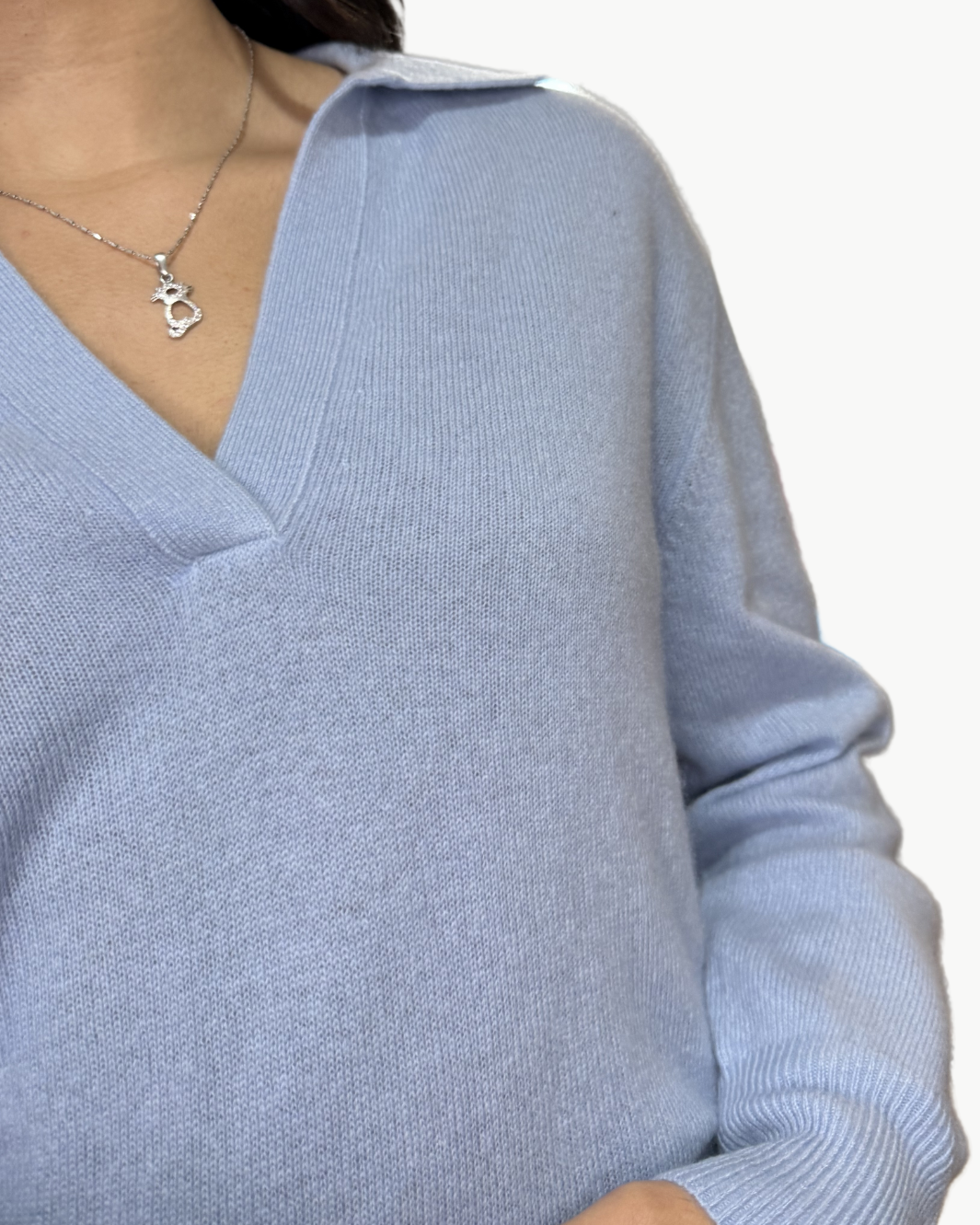 CASHMERE POLO TOP IN ICY BLUE