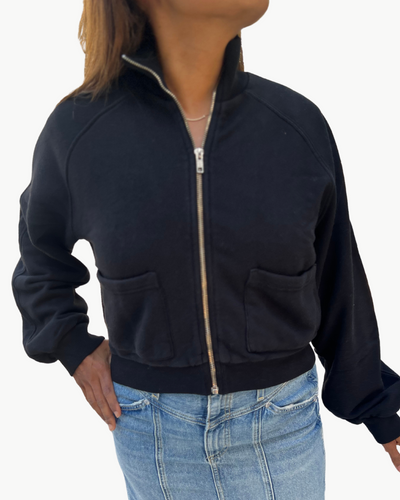 GIGI ZIP-UP RAGLAN JACKET IN BLACK