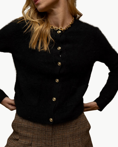 GWENDOLYN CREW NECK CARDIGAN IN BLACK