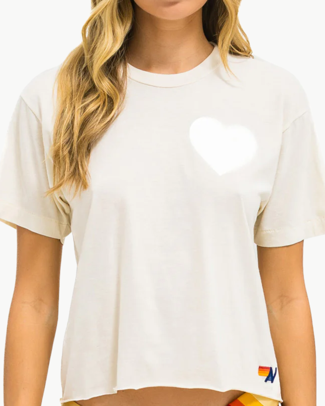 GLITTER HEART BOYFRIEND TEE IN VINTAGE WHITE/SILVER