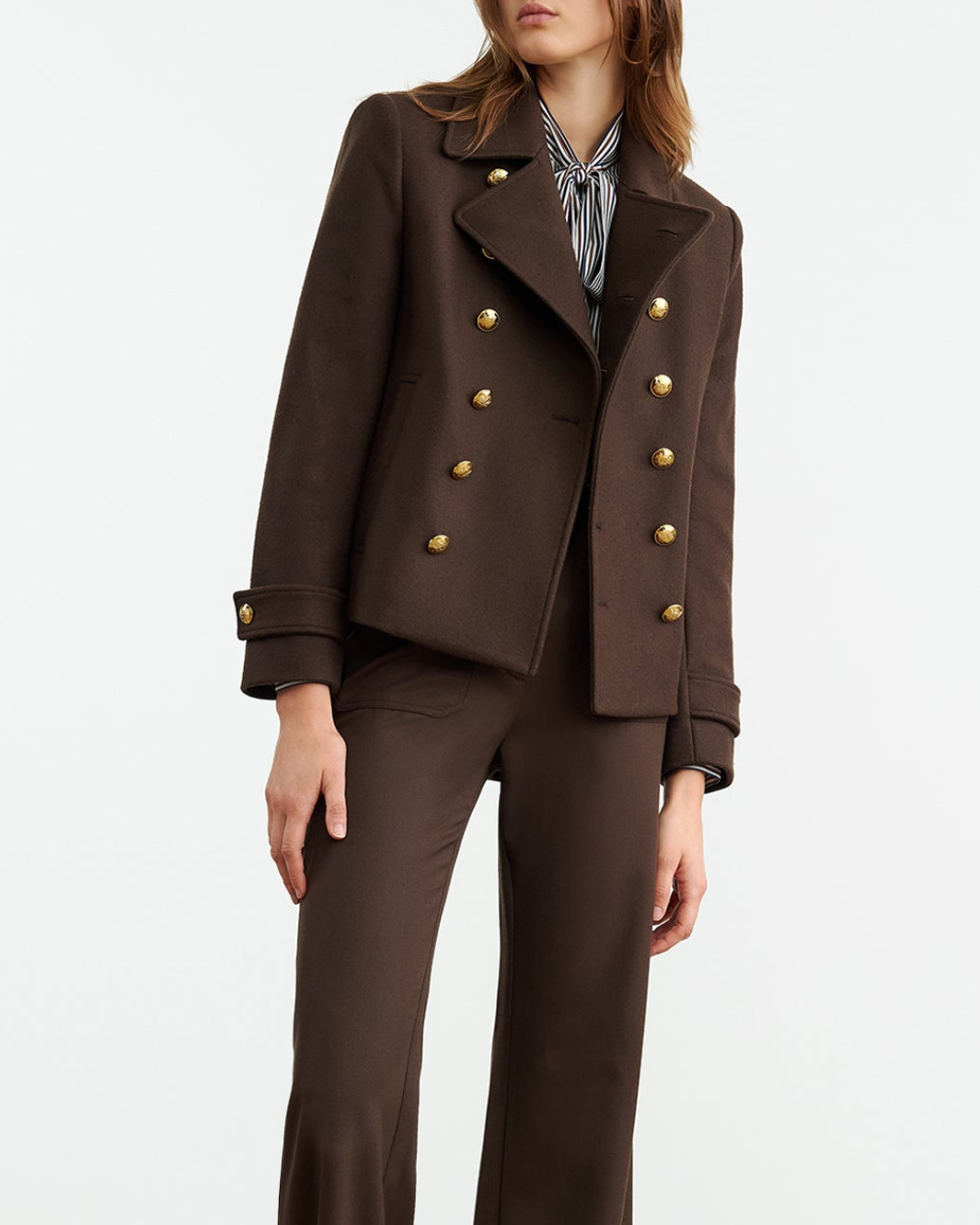 ORNELLA CROPPED PEACOAT IN COCOA