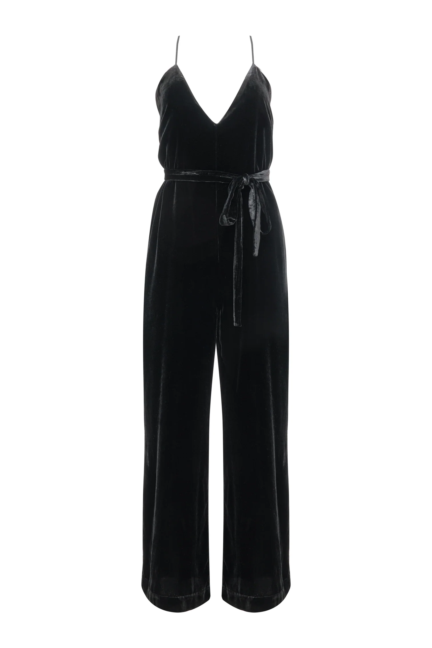 VELVET STRAP JUMPSUIT IN BLACK