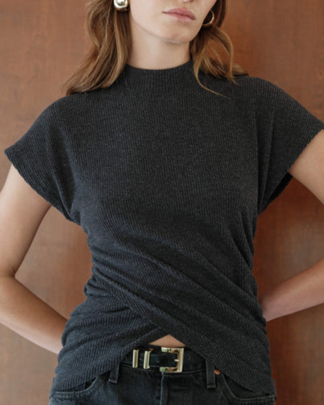 KHLOE TOP IN DARK CHARCOAL HEATHER