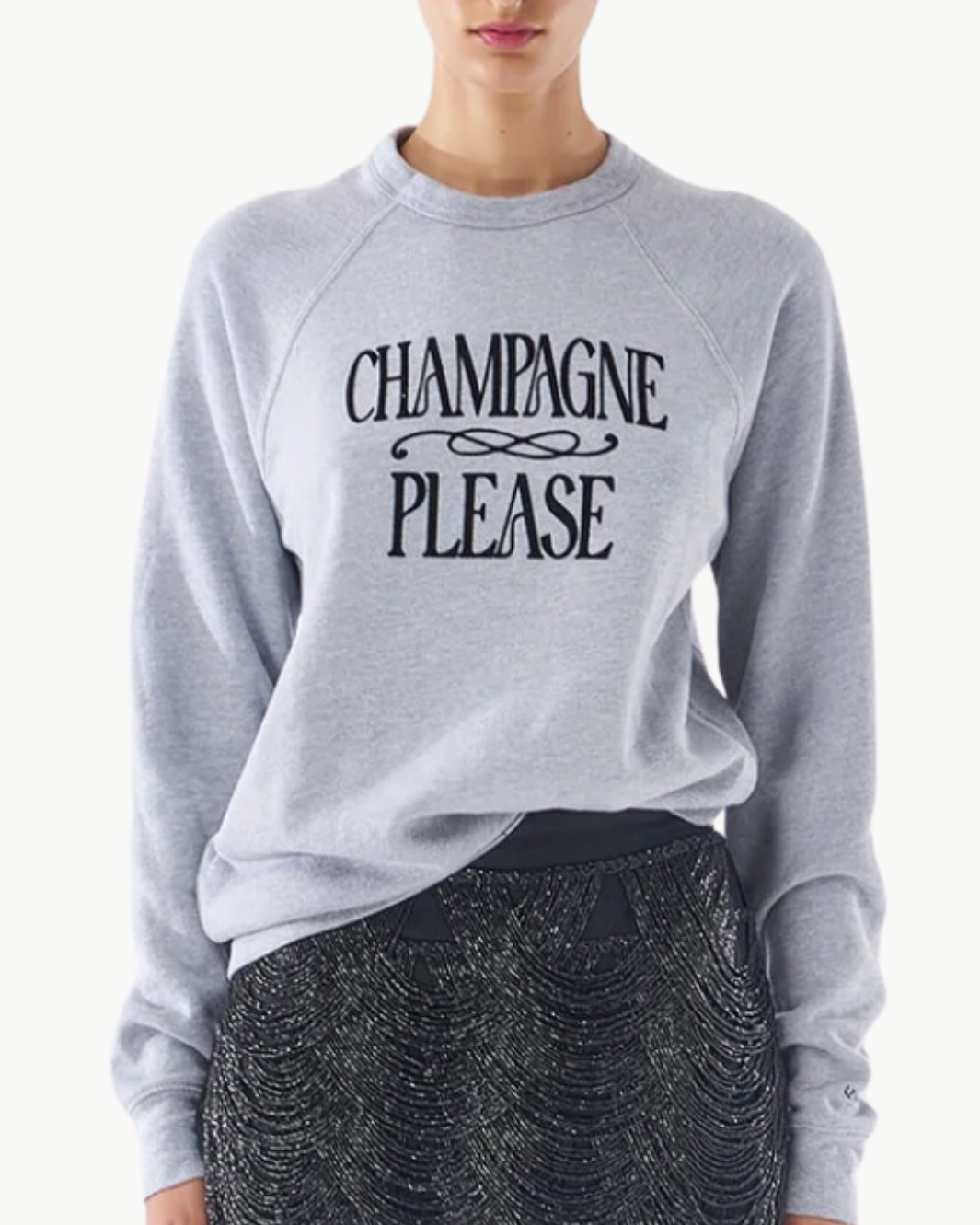 CHAMPAGNE PLEASE SWEATER IN HEATHER GREY