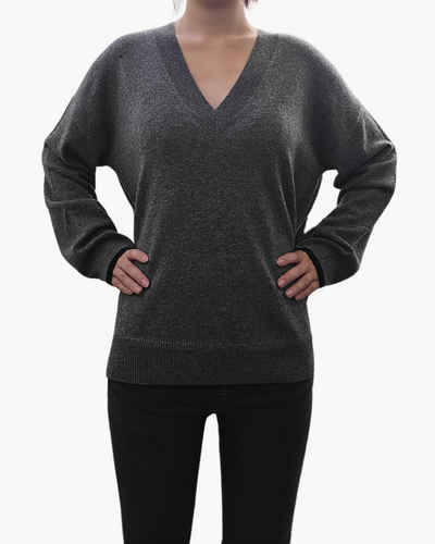 ASH CASHMERE V NECK IN GRAVEL