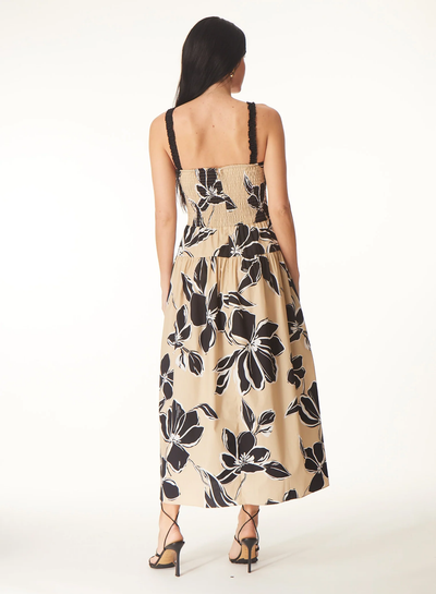 JULIEN DRESS IN KHAKI GRAPHIC FLORAL PRINT