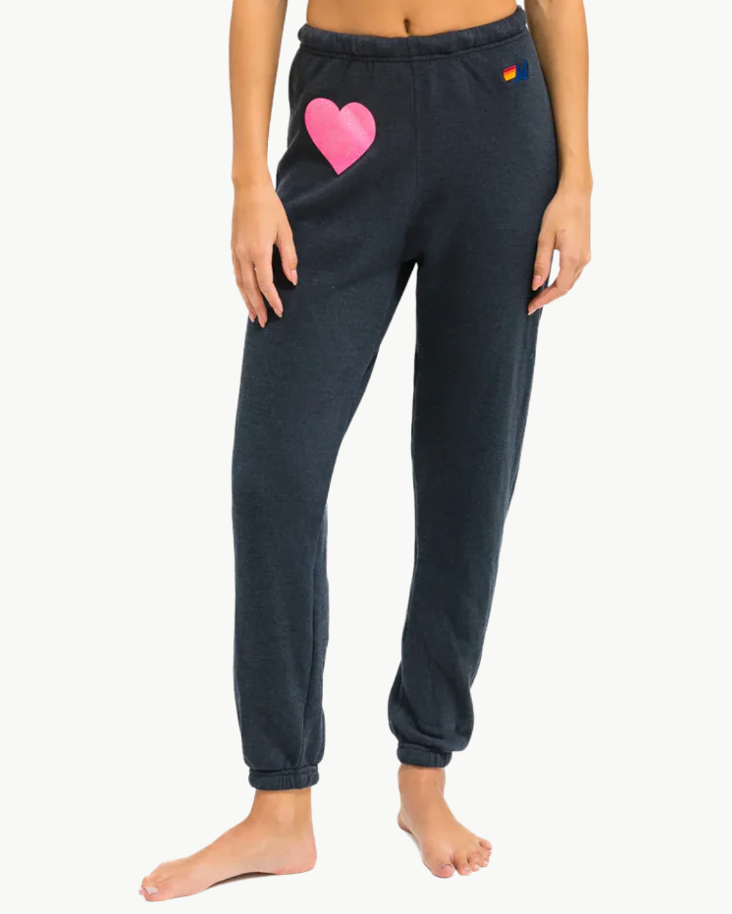 GLITTER HEART SWEATPANT IN CHARCOAL/NEON PINK