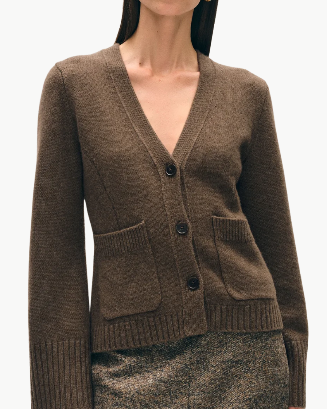 CASHMERE LUXE WAISTED CARDIGAN IN RUSSET BROWN