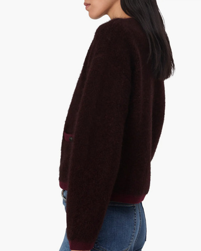 KAIA BOUCLE CARDIGAN IN BURGUNDY