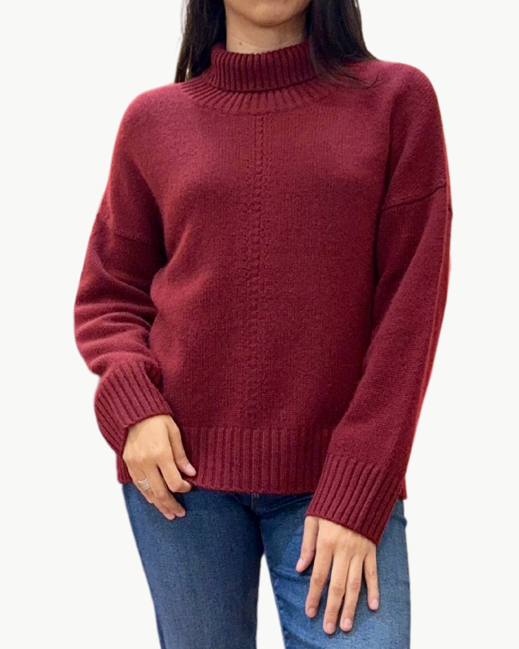 YORKE OVERSIZED MOCK NECK SWEATER IN BURGUNDY