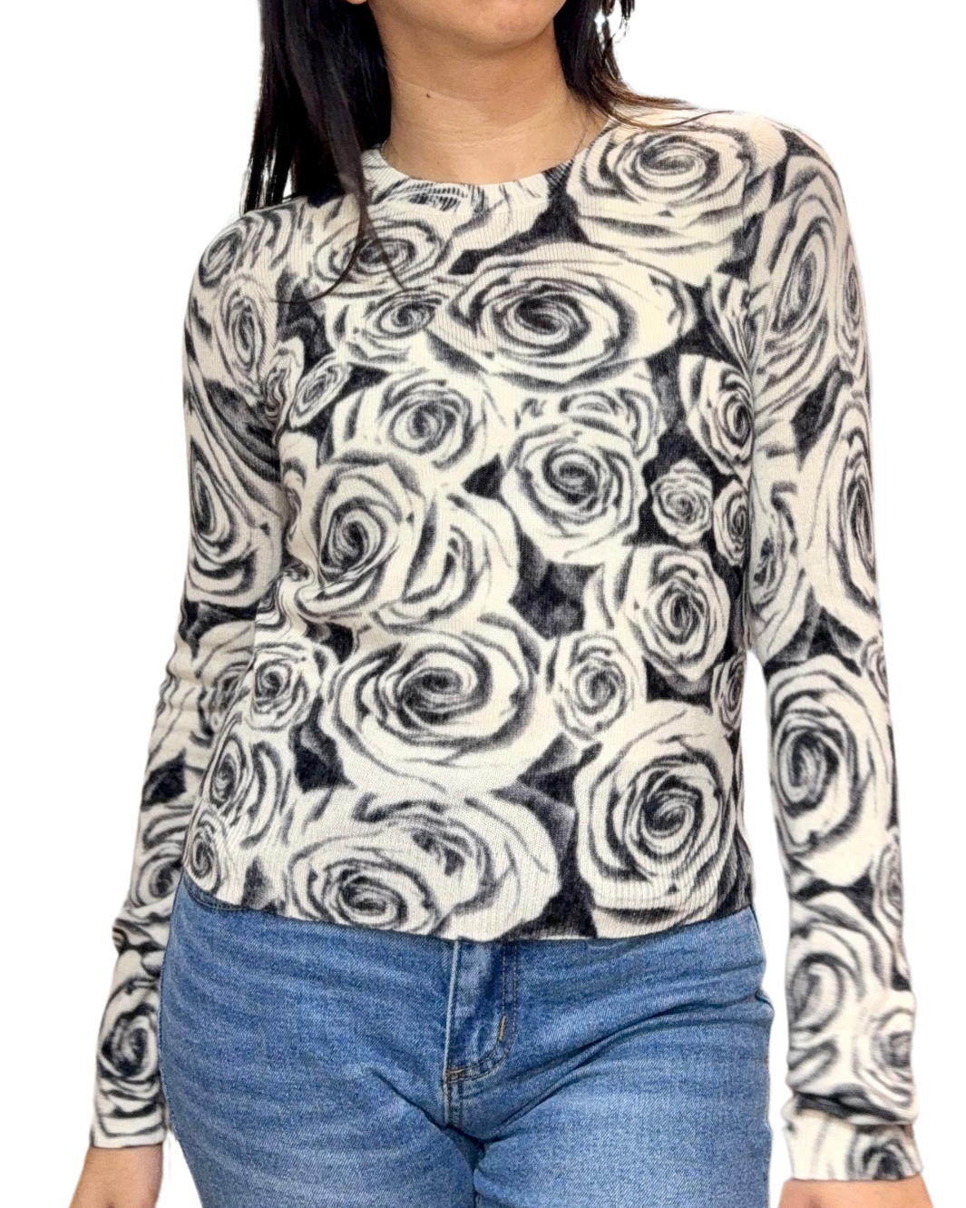 ROSE PRINT CREW IN BLACK/WHITE COMBO