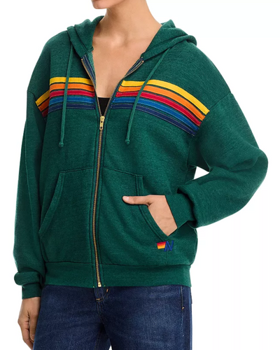 5 STRIPE ZIP HOODIE IN FOREST