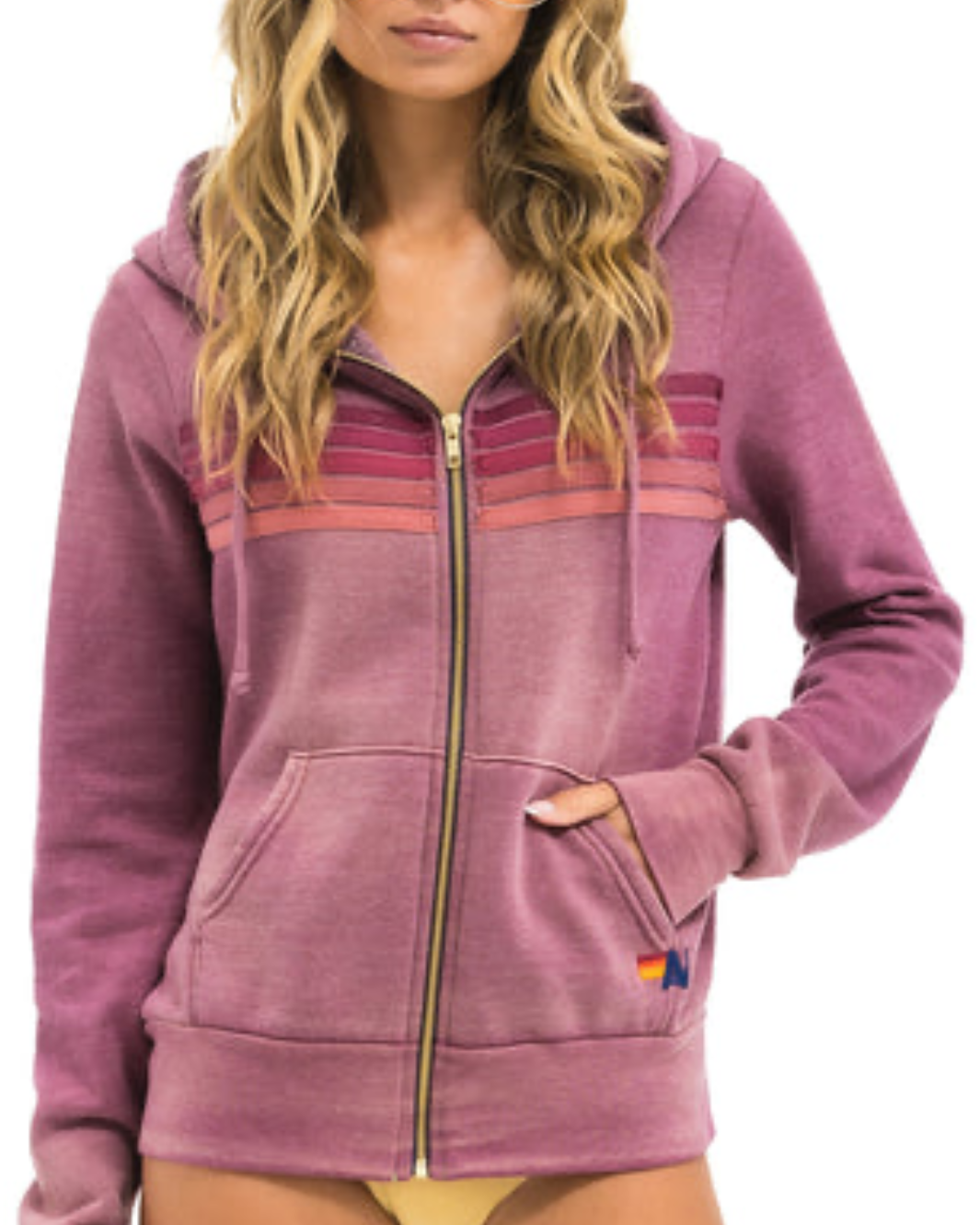 5 STRIPE ZIP HOODIE IN FADED BERRY