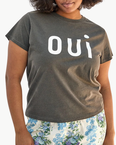 OUI CLASSIC TEE IN FADED BLACK  WITH CREAM