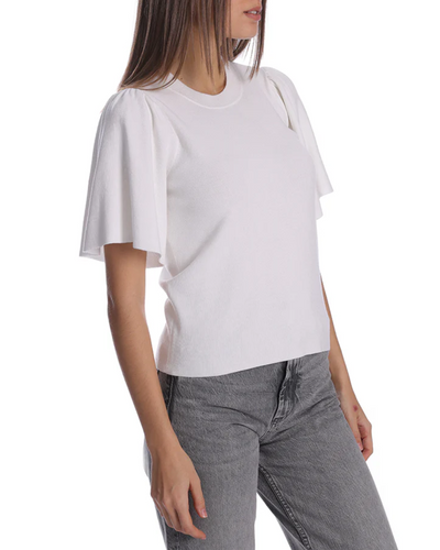 VISCOSE BLEND FLARED SLEEVE CREW IN WHITE