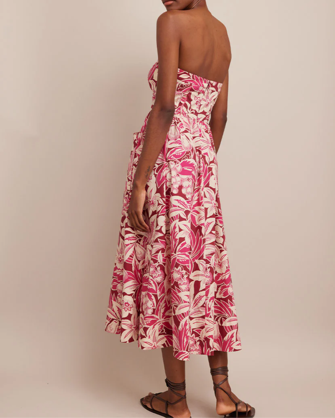 NICOLA MIDI DRESS IN TROPICAL HARVEST PINK