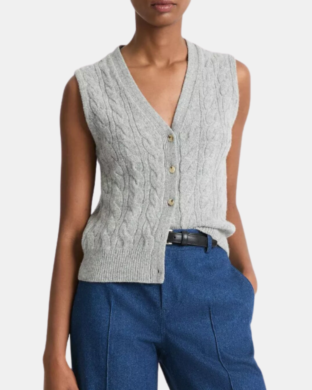 CABLE BUTTON VEST IN H SILVER DUST