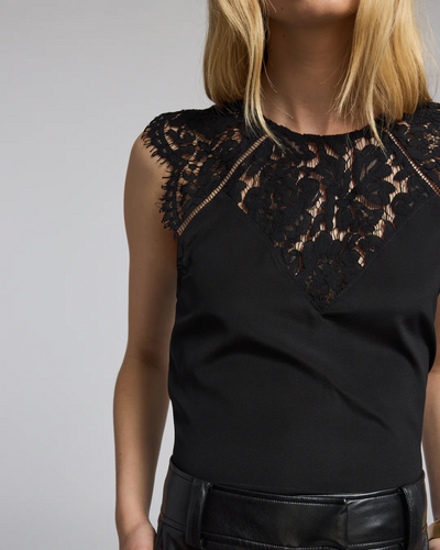 ZIA LACE COMBO BLOUSE IN BLACK