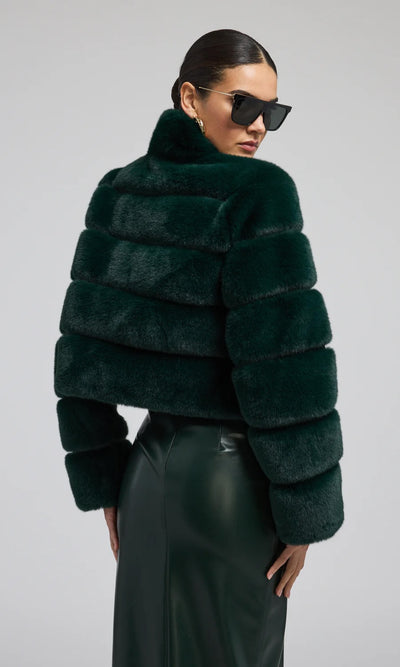 TALA FAUX FUR BOMBER IN FOREST GREEN