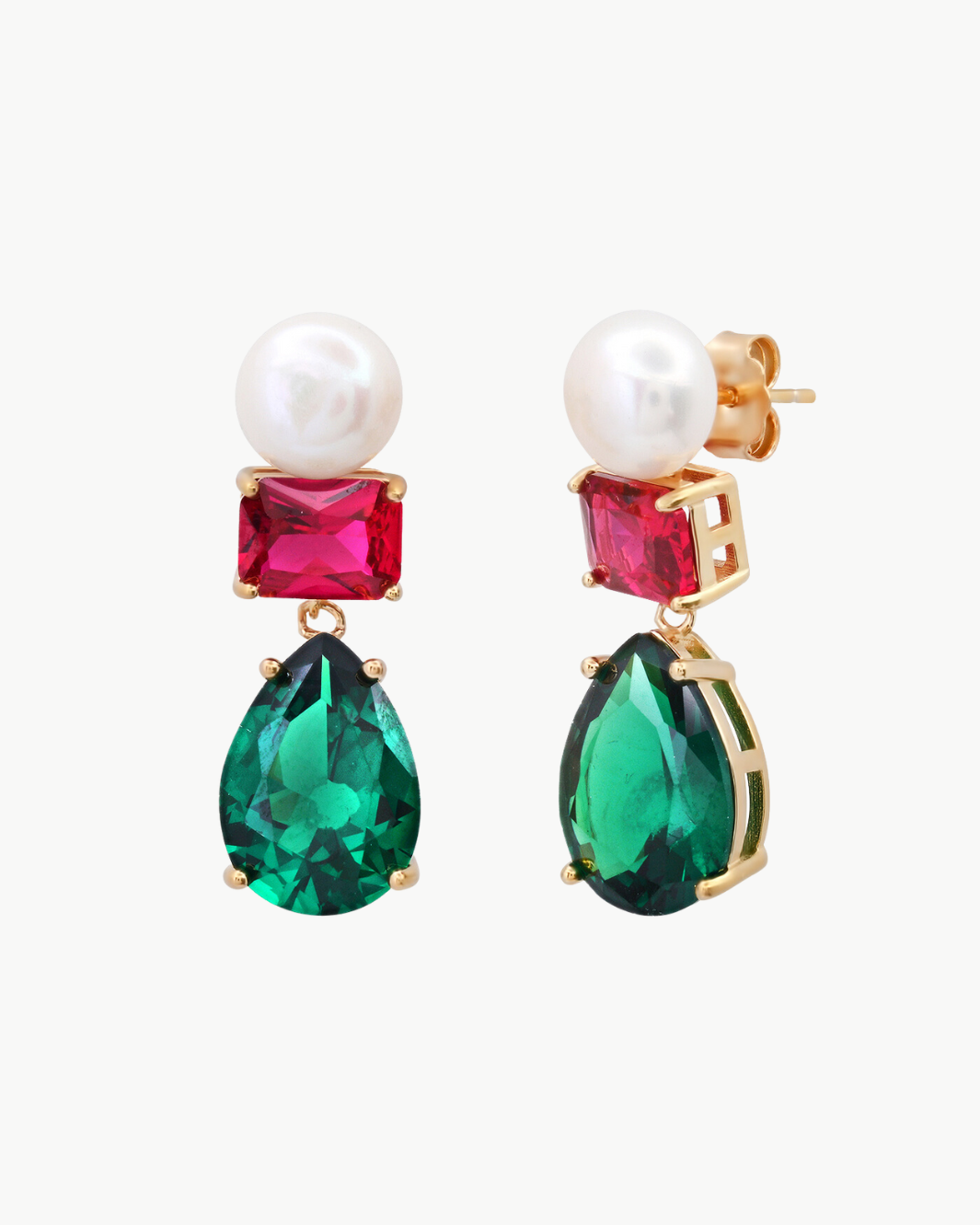 PEAR AND PEARL DROP EARRINGS IN EMERALD