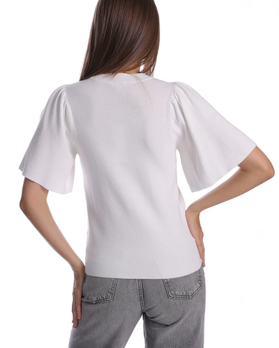 VISCOSE BLEND FLARED SLEEVE CREW IN WHITE