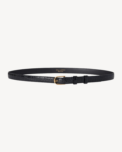 JANE BELT IN BLACK CROC WITH BRASS - Romi Boutique