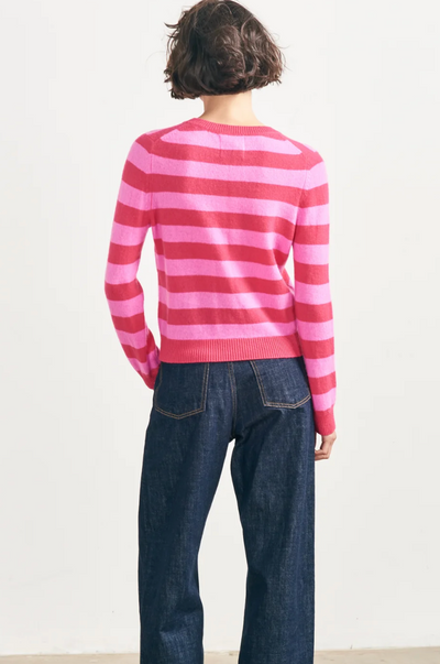 CASHMERE STRIPE CREW IN WATERMELON AND PEONY