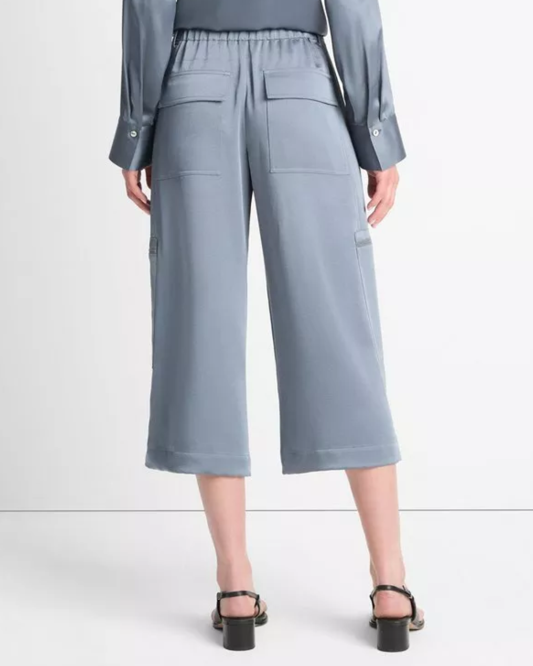 LOW RISE SATIN PARACHUTE CROP PANT IN LAKE STONE