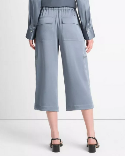 LOW RISE SATIN PARACHUTE CROP PANT IN LAKE STONE