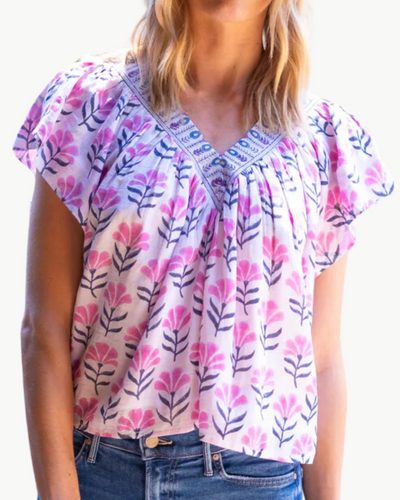 VIVIANNE TOP IN FUSCHIA NAVY FLOWER