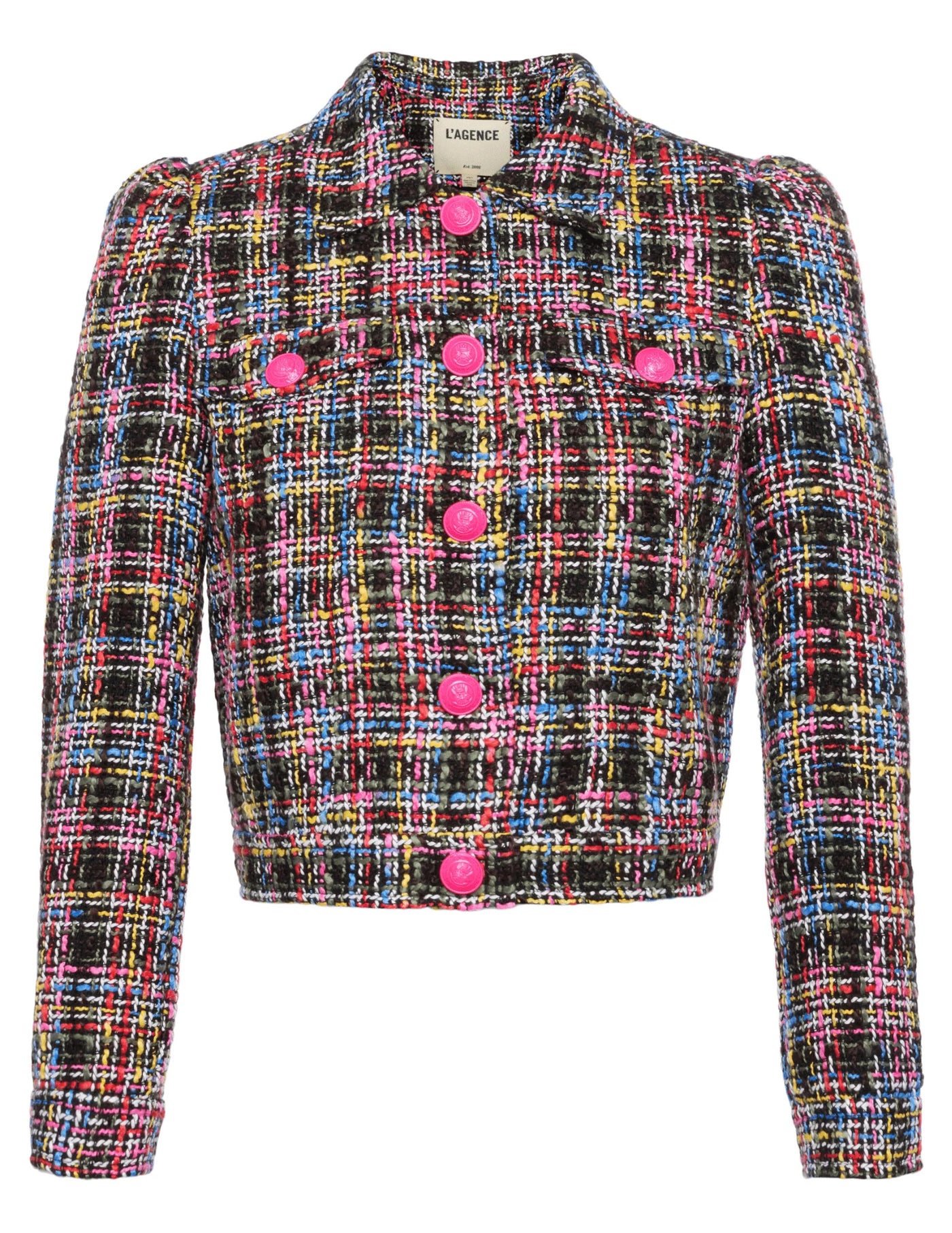 KASEY BRACELET SLEEVE JACKET IN BLACK MULTI COLORFUL TWEED