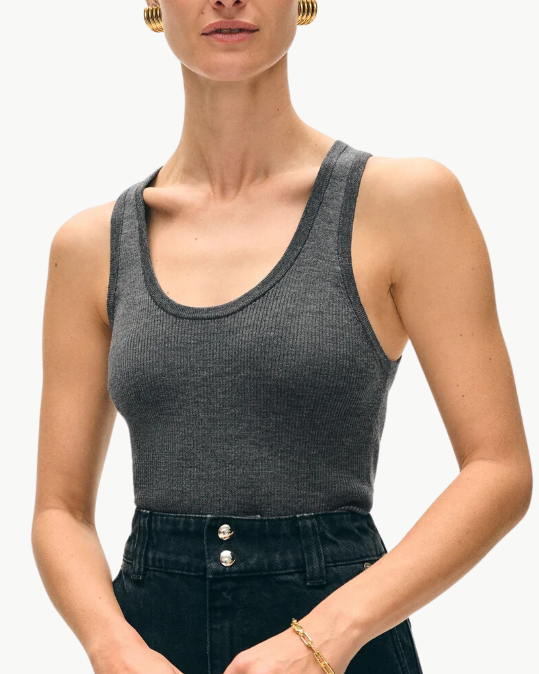 SUPERFINE MERINO RIBBED TANK TOP IN ASH GREY HEATHER