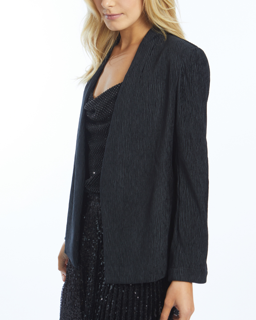 ELIZE BLAZER IN BLACK TEXTURED VELVET