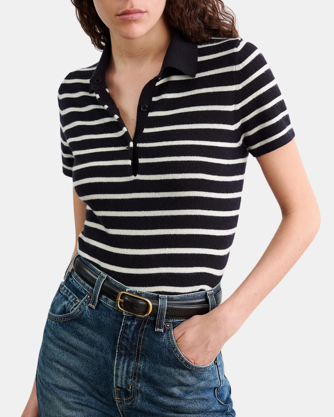 LEANNA POLO IN DARK NAVY/IVORY STRIPE