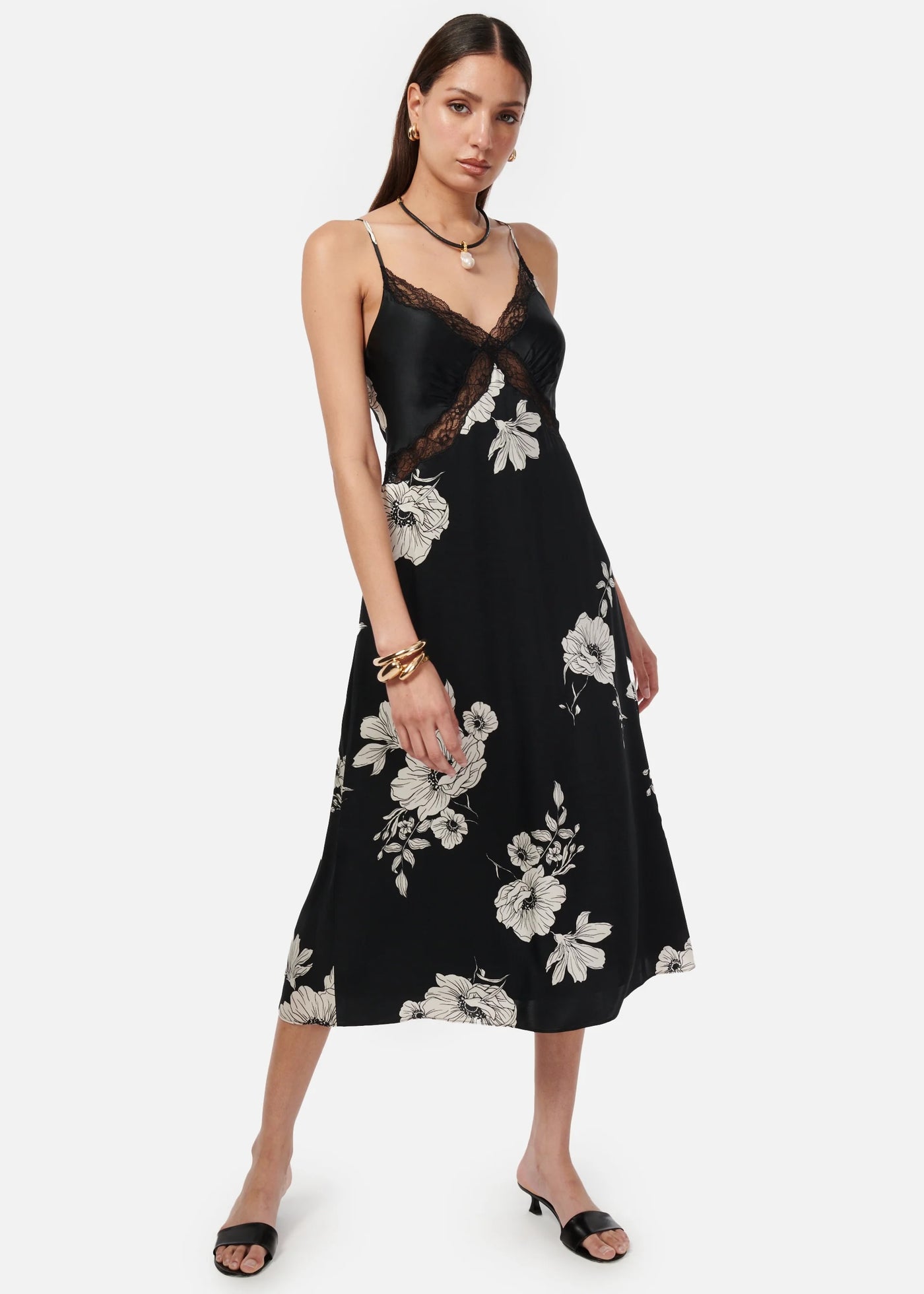 MARILYN DRESS BLACK BOTANICAL