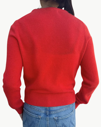 CASHMERE CREWNECK CARDIGAN IN CARMINE RED