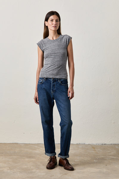 CHLOE TRIBLEND JERSEY TEE IN CHARCOAL HEATHER GREY