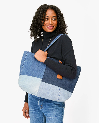 VOLIE TOTE IN WASHED DENIM PATCHWORK