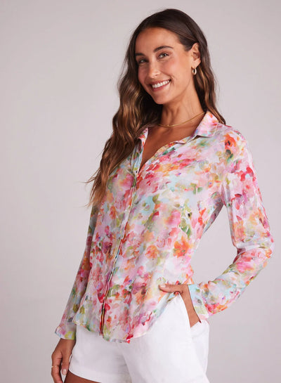 FULL BUTTON DOWN HIPSTER SHIRT IN IPANEMA FLORAL PRINT - Romi Boutique