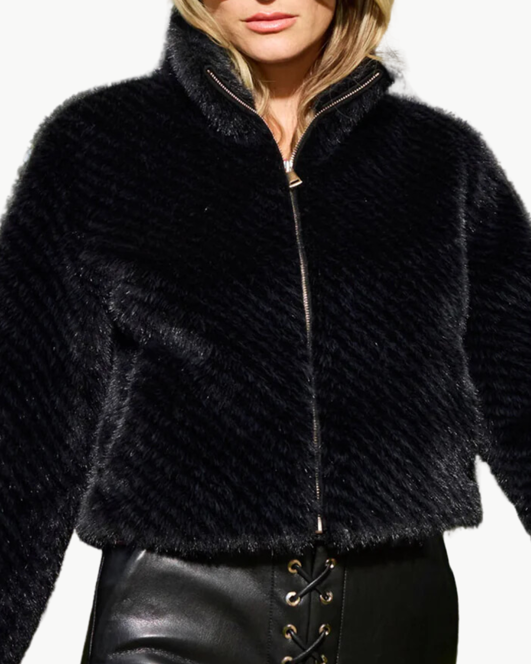 ROXI FAUX FUR BOMBER IN BLACK