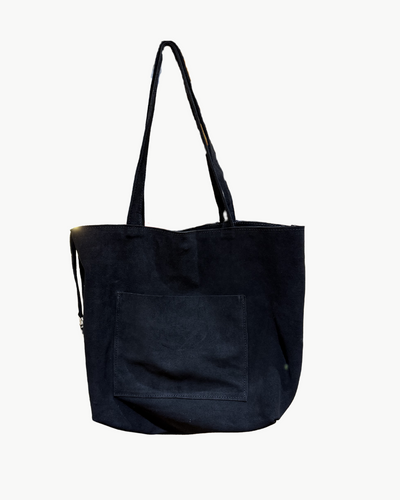 IZZI SNAKE TOTE IN BLACK SUEDE WITH SILVER