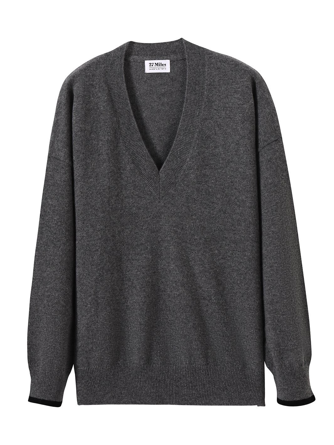 ASH CASHMERE V NECK IN GRAVEL