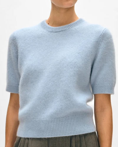 BRUSHED CASHMERE TEE IN MISTY BLUE